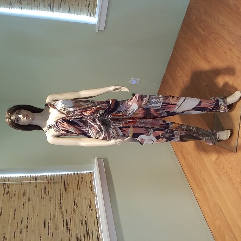 All Saints Silk & Leather Strap Jumpsuit Size 10